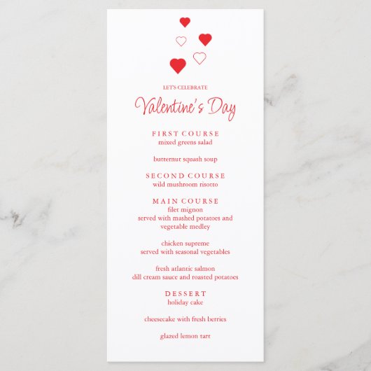 Menu Red Heart Minimalist Saint Valentin (Devant)