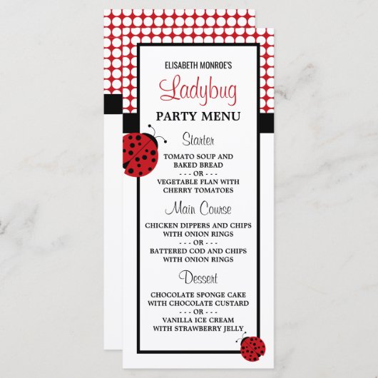 Menu Red Ladybug Children's Birthday Party (Devant / Derrière)