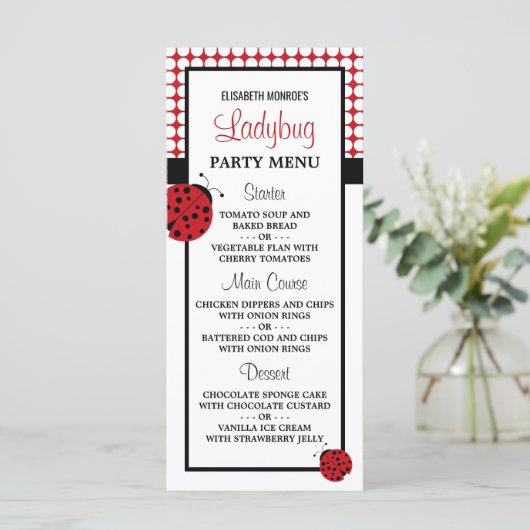 Menu Red Ladybug Children's Birthday Party (Debout devant)