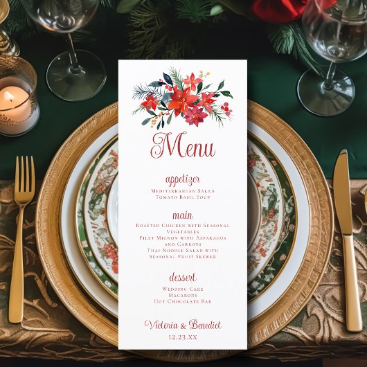 Menu Red Poinsettia Noël Floral Mariage Dîner