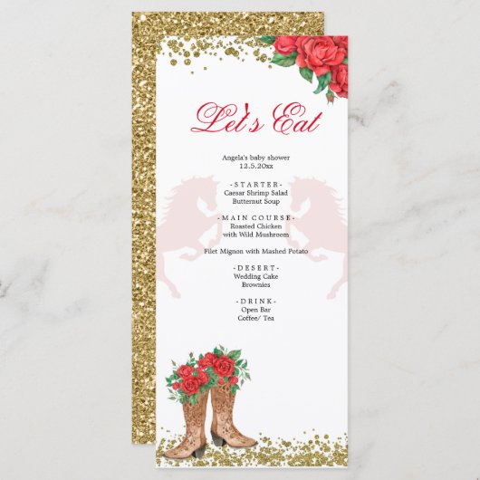 Menu Red Rose Mexican Mis Quince (Devant / Derrière)