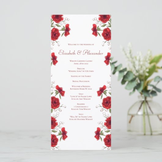 Menu Red Rose Romantic Wedding Programs (Debout devant)