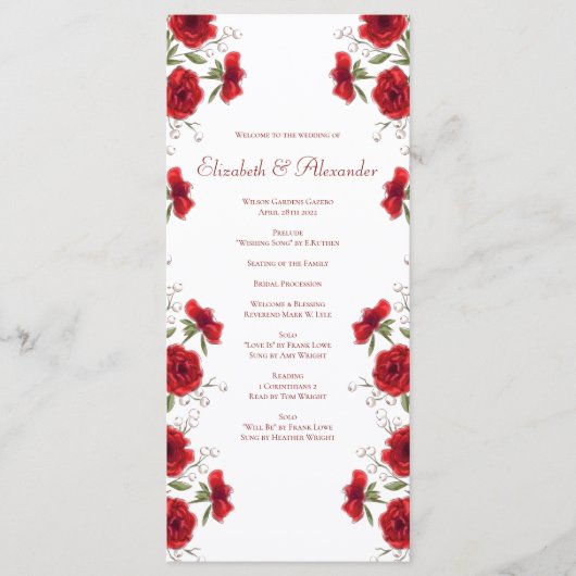 Menu Red Rose Romantic Wedding Programs (Devant)