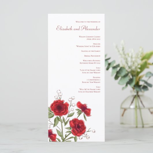 Menu Red Rose Romantic Wedding Programs (Debout devant)