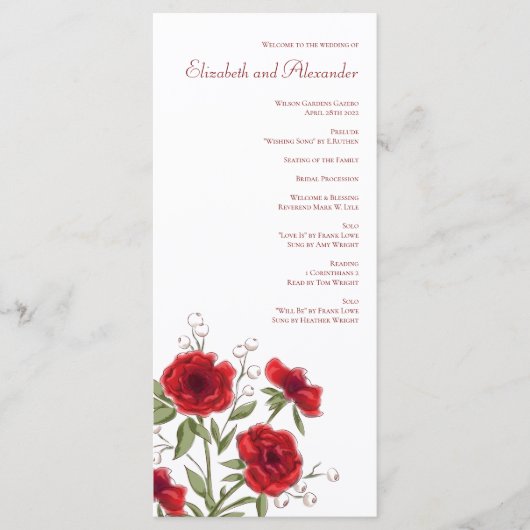 Menu Red Rose Romantic Wedding Programs (Devant)