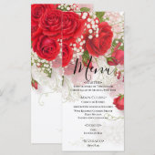 Menu Red Roses & Babys Breath Elegant Floral Wedding  (Devant / Derrière)
