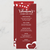 Menu Red Valentine's day Hearts dîner sur mesure (Devant / Derrière)
