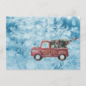 Menu red vintage truck on blue snowflawgrock (Dos)