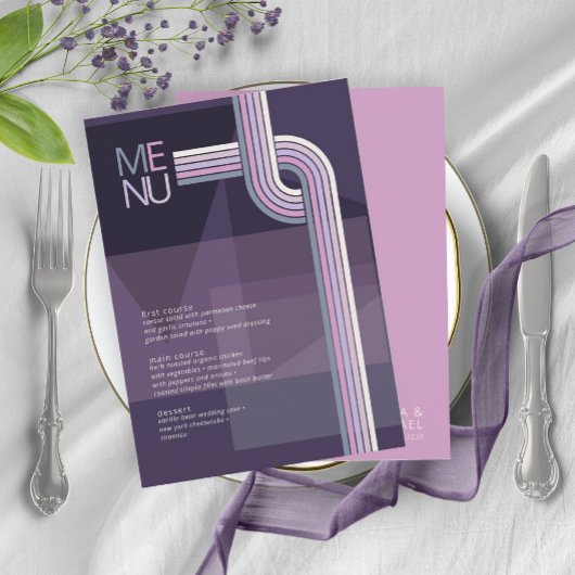 Menu Refined Lines Geometric Wedding Violet ID983