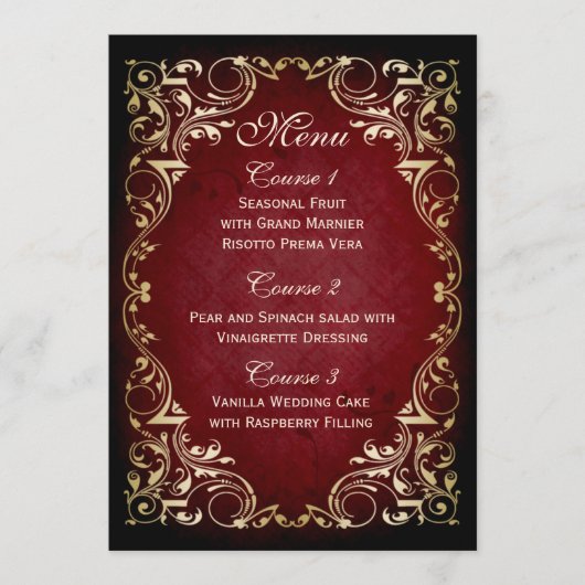 menu régal or rouge rustique mariage (Devant)