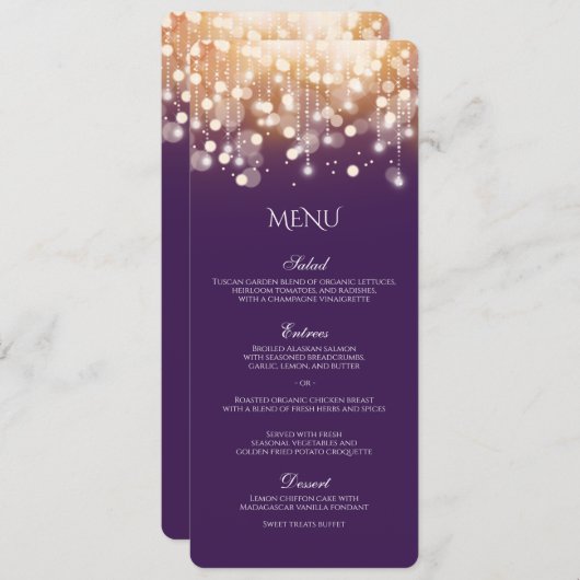 Menu Regal Purple et Gold Bokeh lumières (Devant / Derrière)