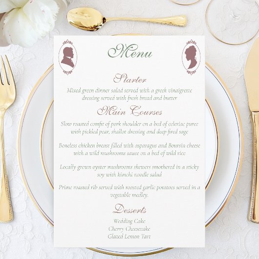 Menu Regency Bridgerton Rose Roses Cameos