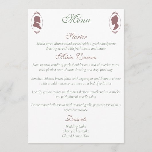 Menu Regency Bridgerton Rose Roses Cameos (Devant)