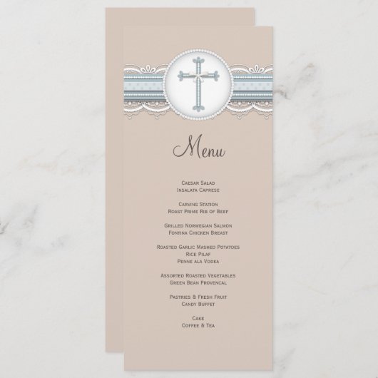 Menu religieux croisé beige de célébration des (Devant / Derrière)