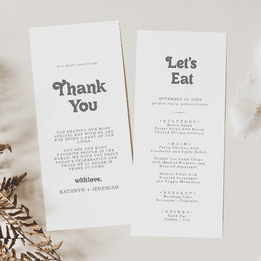 Menu Remerciement Simple Formel de Mariage