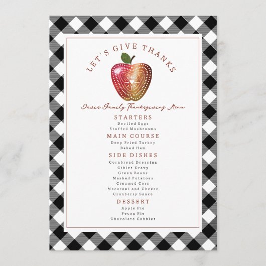 Menu Remercions Apple Plaid Thanksgiving (Devant)