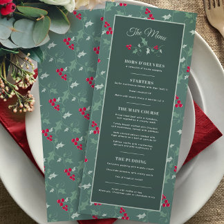 Menu Repas de fête de Noël vert rouge 4 services événem
