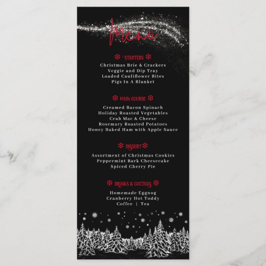 Menu Repas de Noël des Fêtes d'Hiver Noir (Devant)