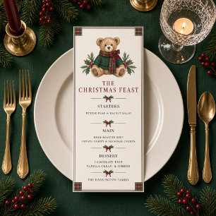 Menu Repas de Noël Ourson Tartan Personnalisé