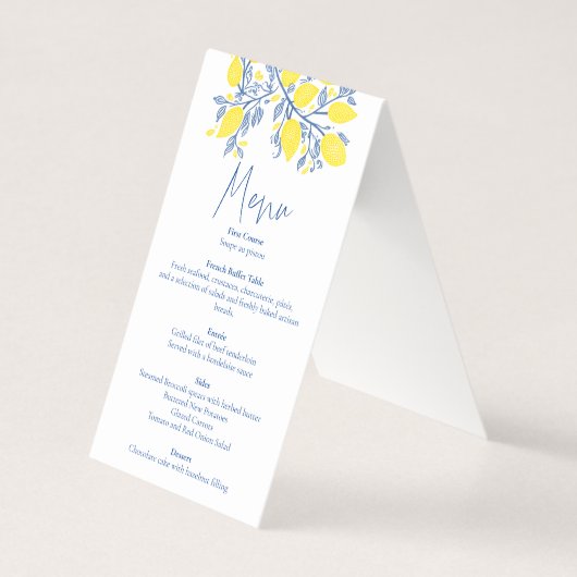 Menu repas de réception mariage bleu et dessous vi (Front)