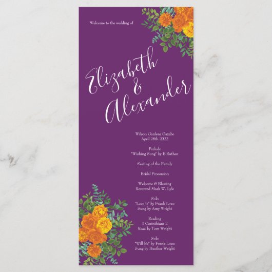 Menu Ressort Rose orange violet Mariage (Devant)