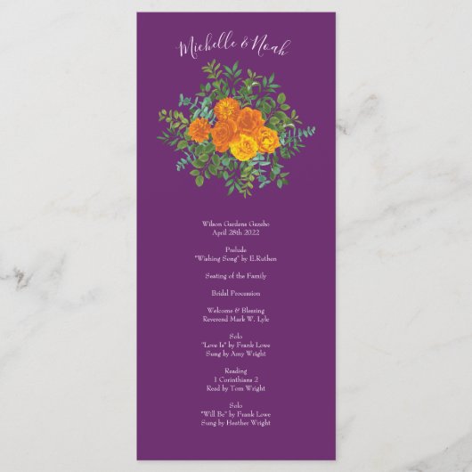 Menu Ressort Rose orange violet Mariage (Devant)