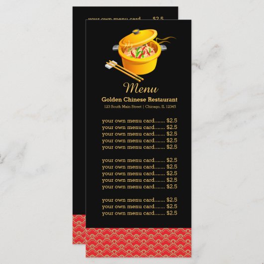 Menu restaurant chinois (Devant / Derrière)