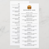 Menu Restaurant Cute Burger (Devant / Derrière)
