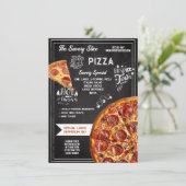 Menu Restaurant de pizza sur tableau noir dessiné à la  (Debout devant)