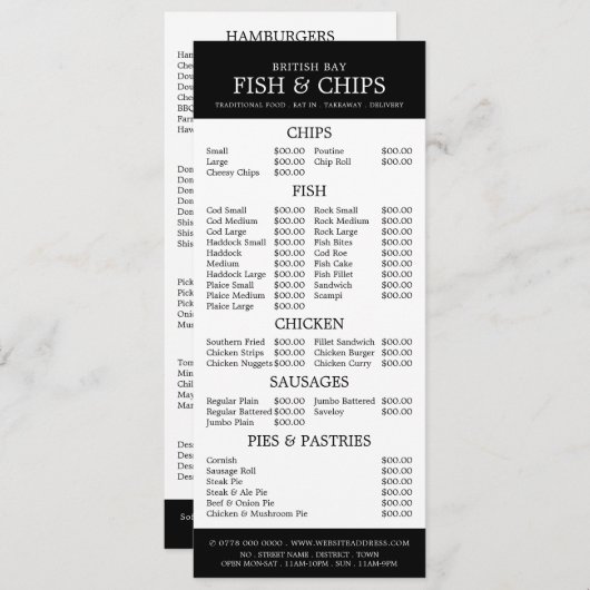 Menu Restaurant Fish & Chip Shop Slimline (Devant / Derrière)