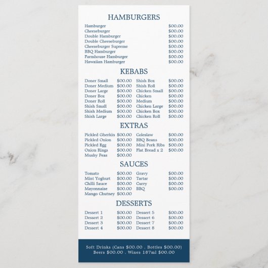 Menu Restaurant Fish & Chip Shop Slimline (Dos)
