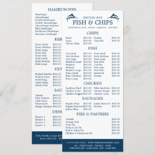 Menu Restaurant Fish & Chip Shop Slimline