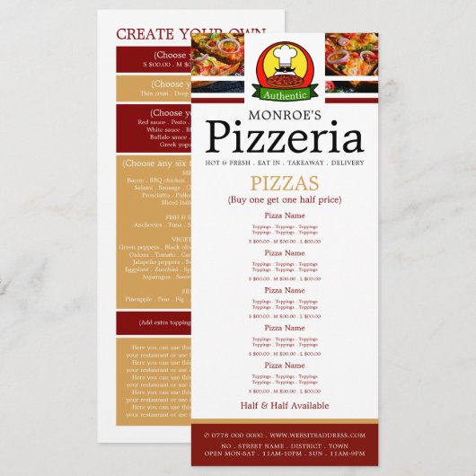 Menu Restaurant Pizza, Pizzeria Slimline (Devant / Derrière)