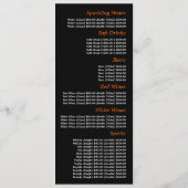 Menu Restaurant Soleil Ciel de Nuit, Format Réduit (Dos)