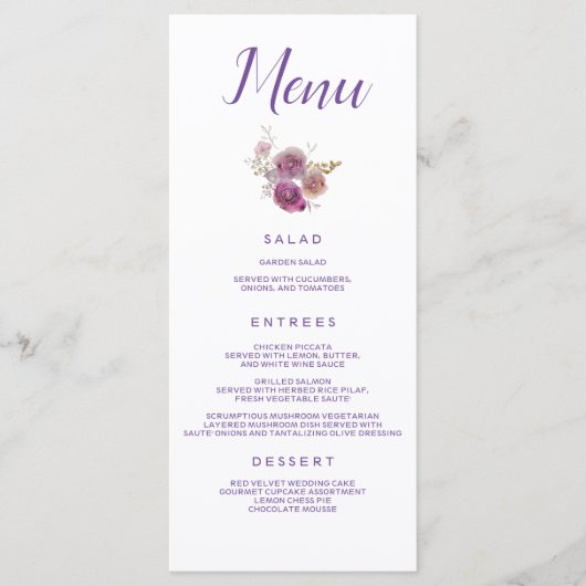 Menu Restauration de Mariages floraux violets (Devant)