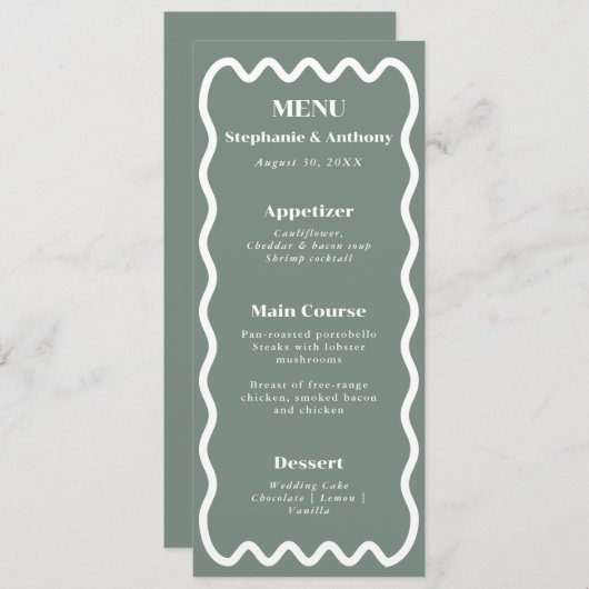 Menu Retro 1950 Wavy Edge Sage Green Mariage (Devant / Derrière)