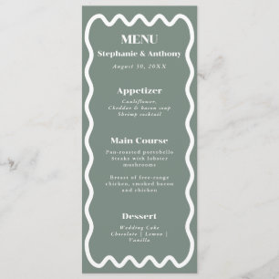 Menu Retro 1950 Wavy Edge Sage Green Mariage