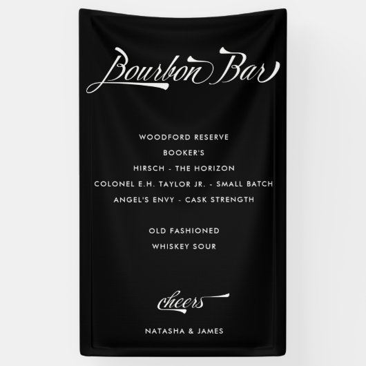 Menu  Retro Black Bourbon Bar Wedding Drink Spandoek (Verticaal)