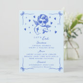 Menu Retro Blue Cool Cupid Valentines Dinner Party (Debout devant)
