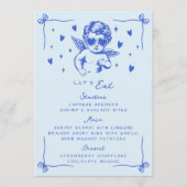 Menu Retro Blue Cool Cupid Valentines Dinner Party (Devant)