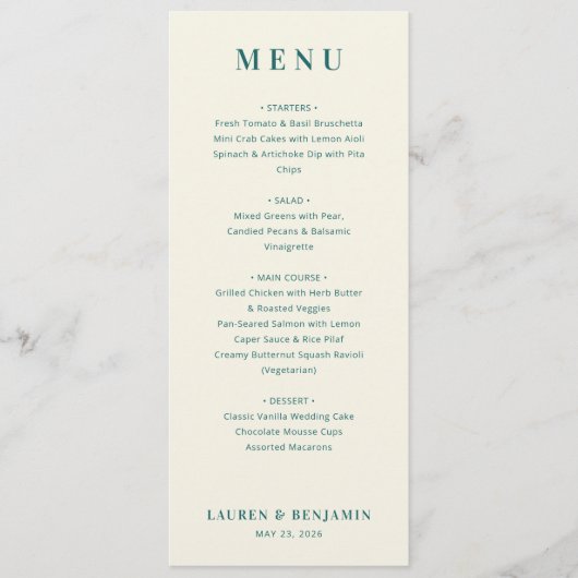 Menu Retro Botanica and Teal Wedding (Devant)