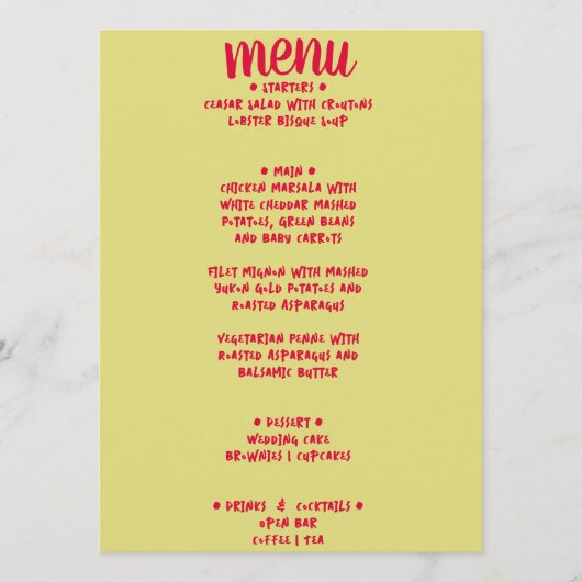 Menu Rétro Coloré manuscrit Whimsical Gras Mariage (Devant)