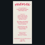 Menu Retro Colorful brillant Funky moderne Mariage mode<br><div class="desc">Un menu de dîner mariage moderne et coloré rétro et moderne. Ce qui présente un design modèle chic de boho vintage crémeux arrière - plan et rouge magenta typographie et menu écrit à la main en rouge. Parfait et assorti à toute la suite.</div>