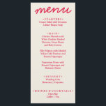 Menu Retro Colorful brillant Funky moderne Mariage mode<br><div class="desc">Un menu de dîner mariage moderne et coloré rétro et moderne. Ce qui présente un design modèle chic de boho vintage crémeux arrière - plan et rouge magenta typographie et menu écrit à la main en rouge. Parfait et assorti à toute la suite.</div>