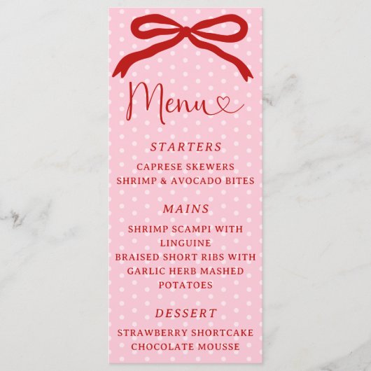 Menu Retro Coquette Bow Red and Pink Valentines (Devant)