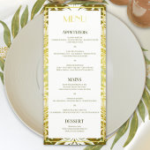 Menu Retro Gold Green Mariage damassé