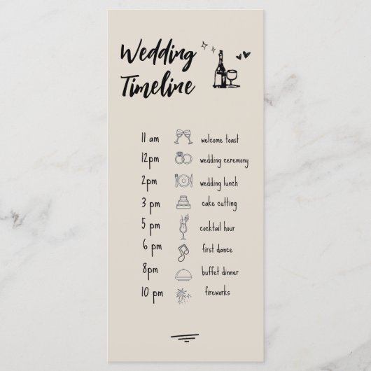 Menu Retro Grey Hand Drawn Illustrated Wedding Timeline (Devant)