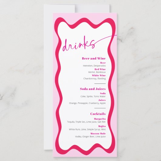 Menu Retro Hot Pink Wavy Border Food and Dracks Me (Dos)