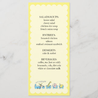 Menu Rétro insertion animale de baby shower du train |