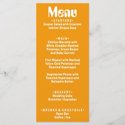 Menu Retro Jaune Super lumineux Moderne Unique Mariage (Devant)